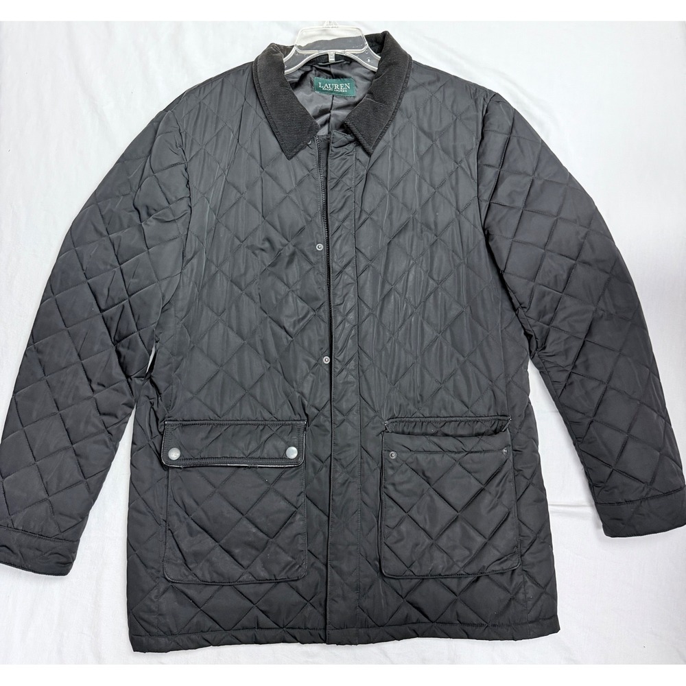 Lauren Ralph Lauren Mens Black Quilted Water Repellent Field Jacket Coat 44R